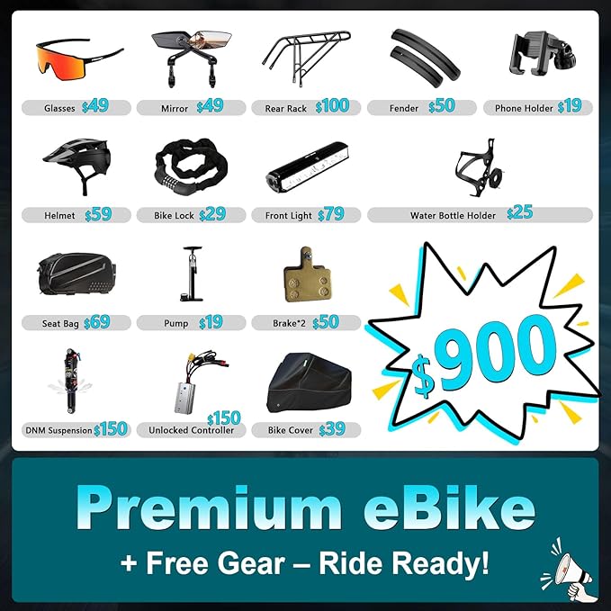 FREESKY Dual Battery Electric Bike for Adults, 48V 41AH 160 Miles Long Range E Bike, 4000W Motor 40MPH+, 26" Fat Tire Fast Mountain EBike, Full Suspension & Hydraulic Brakes, UL 2849 Certified by TÜV
