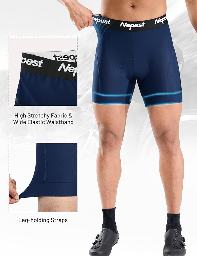 Nepest Mens Cycling Underwear 4D Padded Bike Shorts MTB Liner Mountain Bicycle Tights for Riding