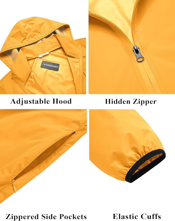 COOFANDY Men's Light Rain Jacket with Hood Packable Waterproof Raincoat Golf Rain Gear Travel Hiking Windbreaker