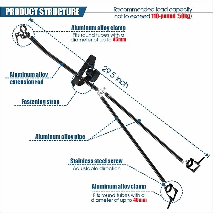 Bike Trailer Hitch Arm with Quick Release & Fixed Clamp, Universal Bicycle Cargo Connector for Mountain, City & Shared Cycles