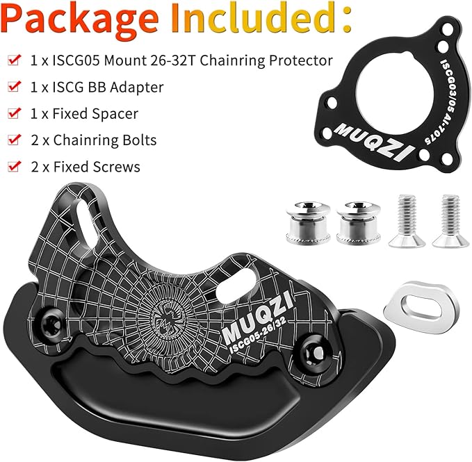MUQZI Bash Guard, Mountain Bike ISCG05/ISCG 03 Mount 26-32T/34-38T Chainring Protector, BSA Adapter Included