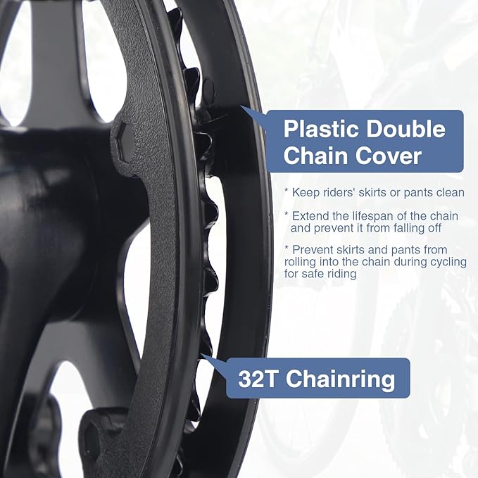 WEEROCK Prowheel Bike Crankset 1 Piece/Single 32T Charing Crank Set with 170mm Arm and Doulbe Chain Covers for Bicycle MTB, Folding Bikes, Compatible with 6/7/8/9/10 Speeds Freewheel