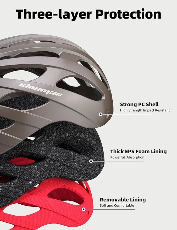 Shinmax Bike Helmet with USB Rechargeable Light & Detachable Magnetic Goggles UV Protective, Bicycle Helmet Men Women Mountain Road Adjustable Adult Cycling Helmet (WT-049)