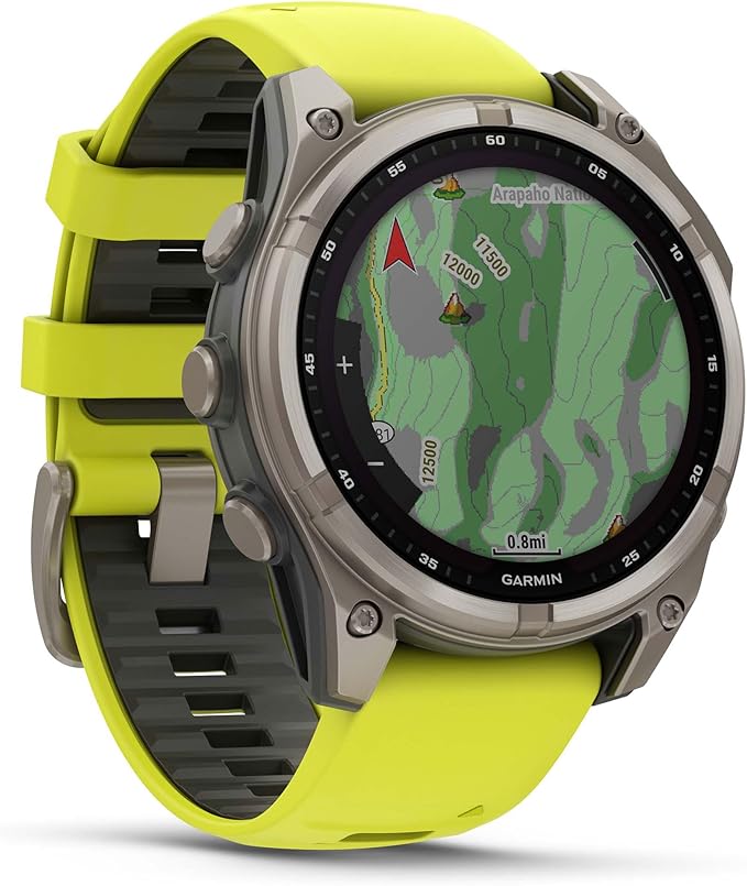 PlayBetter Garmin Fenix 8 Solar Sapphire (47mm, Titanium/Amp Yellow) Multisport GPS Smartwatch Bundle - 1.4” Touchscreen, Built-in LED Flashlight Wireless Running Earbuds