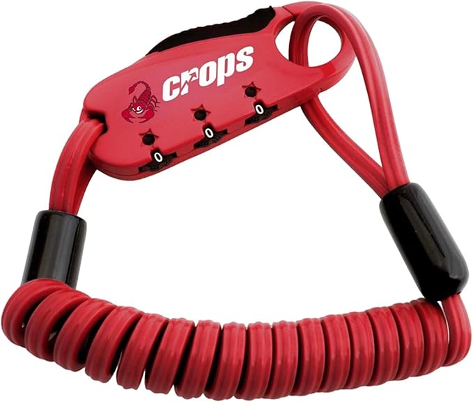 CROPS Q-BIRO MINI Compact Bike Lock Cable, 3 ft, RedAnti-Theft 3-Digit Resettable Combination Lock with a Shape-Memory Coiled Cable and BIROTATION Technology; Great Option for Road Cyclists