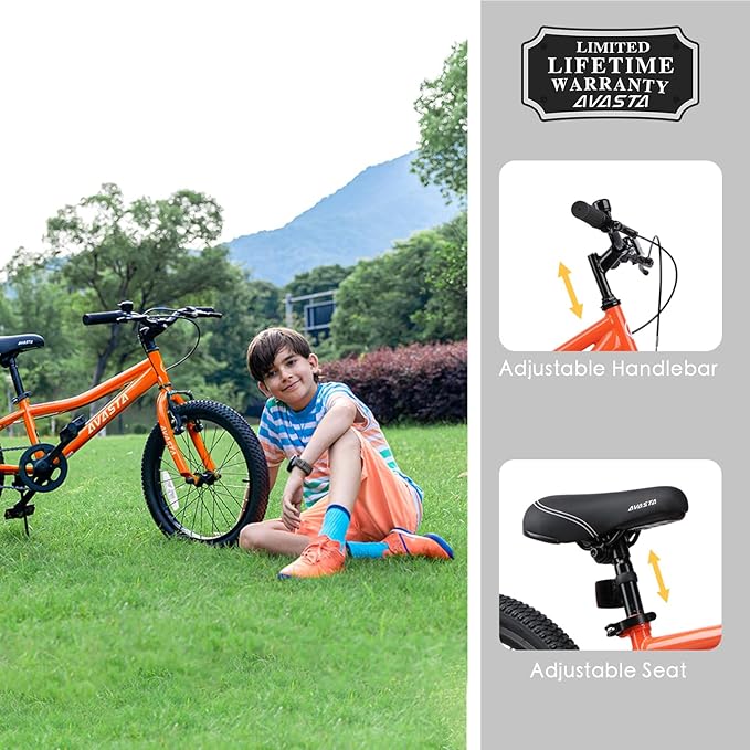 AVASTA Bilbo 18 20 24 Inch Kids Bike for Boys Girls 5-14 Years Old, Retro Style High Carbon Steel Bicycle with Adjustable Handlebars and Seat, Dual V-Brakes, Kickstand, Multiple Colors
