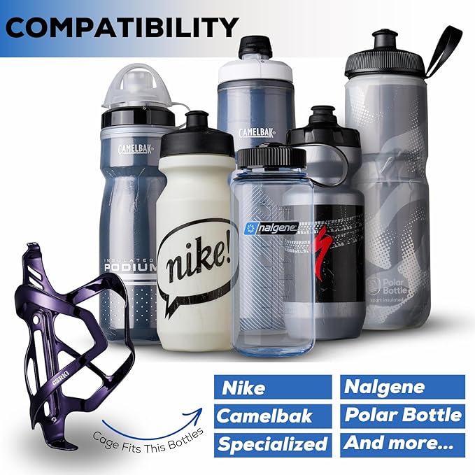 Corki Cycles Heavy Duty Bike Water Bottle Holder, Lightweight Purple Water Bottle Cage Shockproof Design for Road Mountain Gravel Bikes, Holds 18-30 oz, 1-Pack Aluminum Alloy