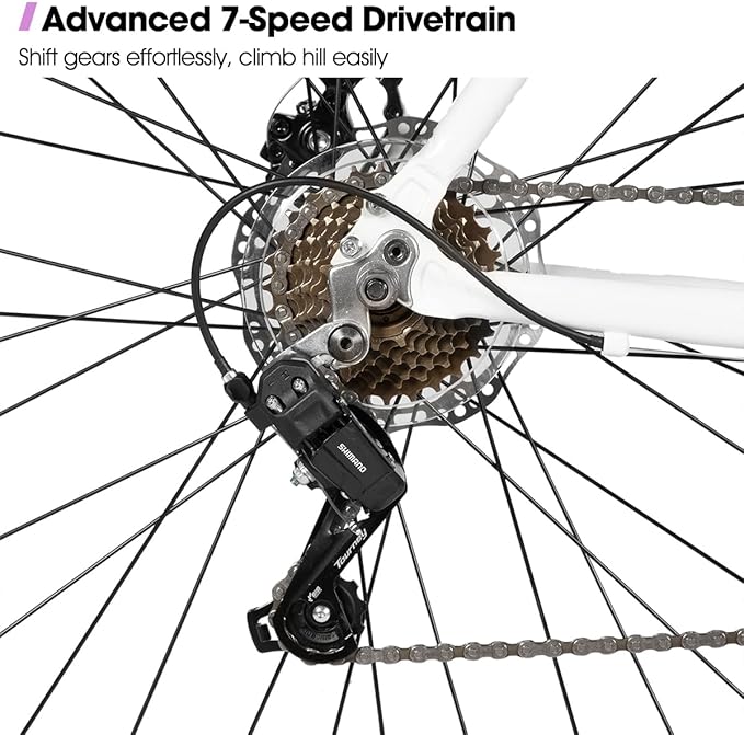 HILAND 700C Road Hybrid Bike, 7 speeds Bikes Urban City Commuter Bicycle with Disc Brake for Men Women Adult Comfortable Bicycle