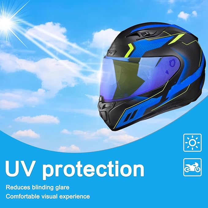 HJ-31 Shield Replacement Visor Fit for HJC i10 i70, Tinted Visor Motorcycle Helmet Visor Motorcycle Helmet Accessories (Blue)