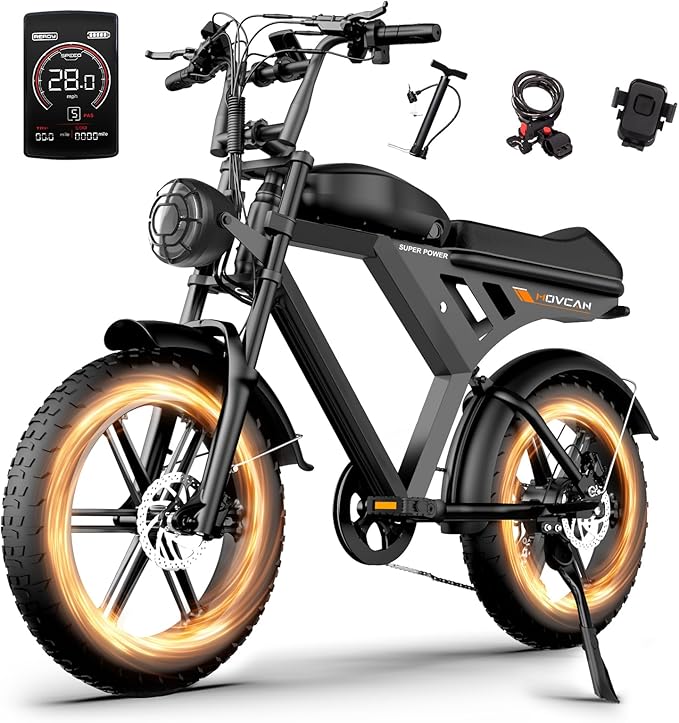 MOVCAN V30 Series Electric Bike for Adults, 3000W/1500W/1000W Motor, 20" Fat Tire Ebike, 37.5MPH/32MPH/28MPH, 120/70Miles, 48V 40Ah/31.2/15.6Ah Dual Battery Motorcycle Ebike for Commuting/Off-roading