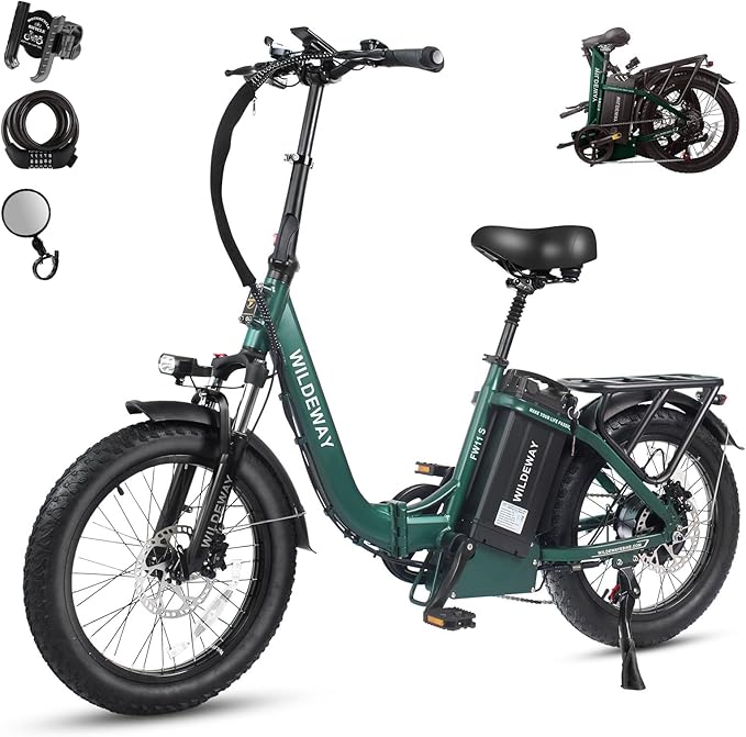 Wildeway Folding Electric Bike for Adults with 32Ah Battery Long Range 750W Motor 28MPH, 20"x 3.0"Fat Tire Foldable EBike, Urban City Commuter Men Women Bicycle 7 Speed Gear