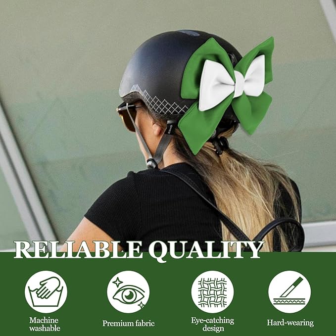 Bow Helmet Accessory, 8.07"x11.22" Stylish Motorcycle Helmet Bow Decoration for Women, Removable Cute Fashion Ribbon Bows Ornament for Motorcycle Scooter E-Bike Helmets (Green+White)