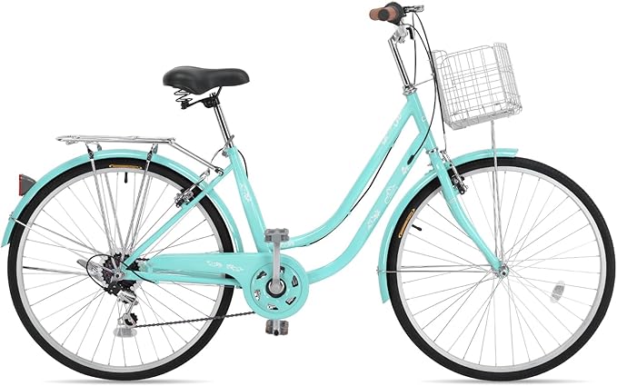 26" Beach Cruiser Bike, Commuter Bicycle, 7 Speed/Linear Pull Brakes/Widen Seat Men & Women Bike, Adult and Teens Bicycle for Urban Commuter