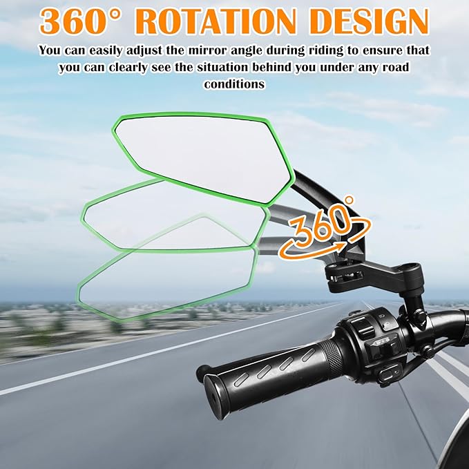 Hestya 1 Pair Handlebar Bike Mirror 360° Rotatable and Adjustable Universal Fit Rearview Bicycle Mirrors Glass Lens Safe Cycling Accessories for Scooter, E-bikes, Mountain Bikes, Road Bicycles