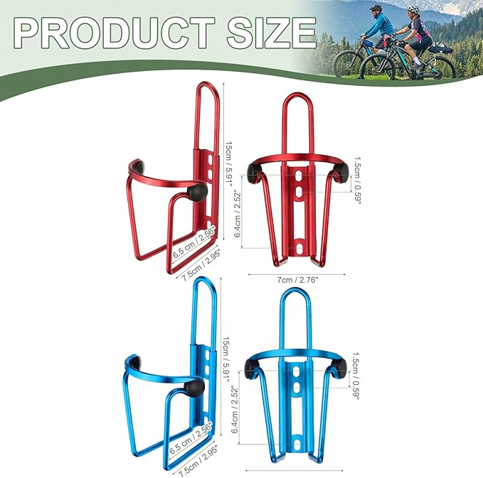 Water Bottle Cage, Bike Water Bottle Holder with Beads 2 Pack & Red/Blue