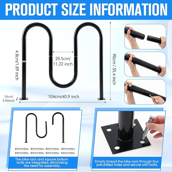 5 Bike Capacity Wave Bike Rack Commercial Bicycle Rack 40" L Heavy Duty Galvanized Steel Bicycle Organizer Ground Parking Stand for Outdoor Garages Streets Yards Parks Schools Sidewalks