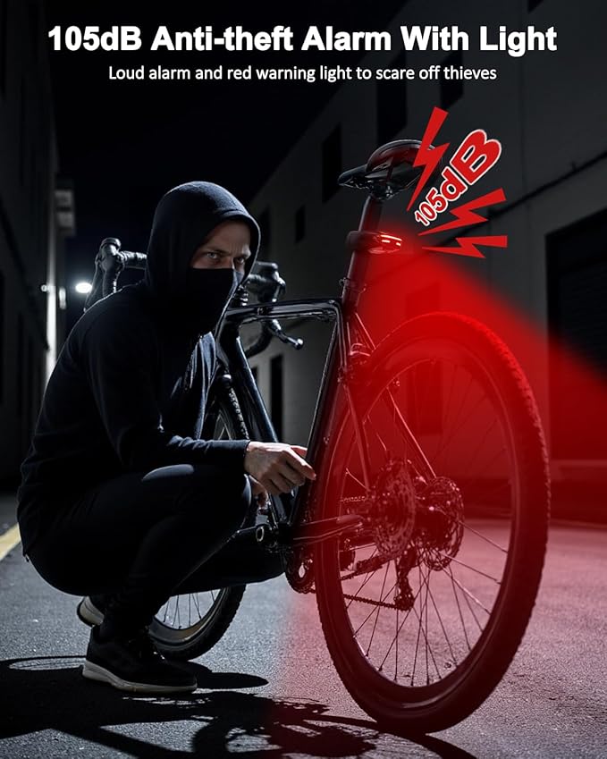 ONVIAN 2 in 1 Bike Alarm with Taillight, USB Rechargeable 105dB Anti-Theft Bicycle Alarm Brake Sensing Rear Light, IP65 Waterproof 4 Modes Safety Flash,Vibration Sensor Ebike Warning 1.5H Fast Charge