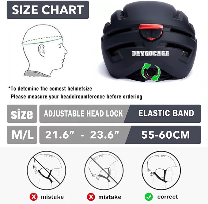 Adult Bike Helmet for Men Women, Mountain Road Bicycle Helmet with USB Rechargeable Taillight, Matte Black