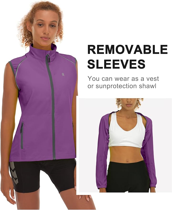 Little Donkey Andy Women's Lightweight Waterproof Cycling Jacket with Removable Sleeves for Biking Running Golf