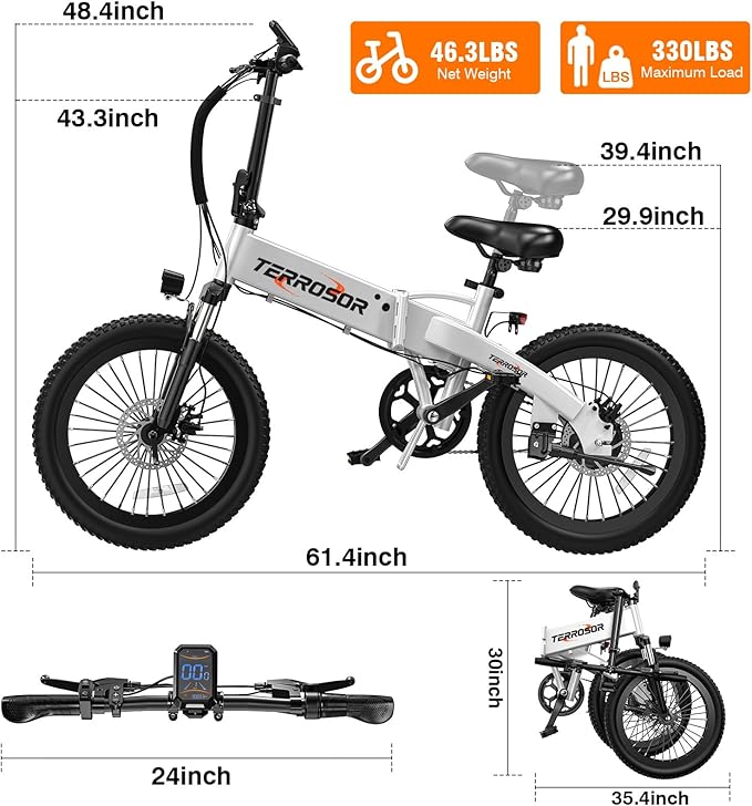 Electric Bike for Adults and Teens, 560W Motor 24MPH Compact Commuter Ebike, 32 Miles Range, 48V 10Ah Battery, 3 Shock Absorbers, 14" Mini Foldable Electric Bicycles with Basket, UL 2849 Certified