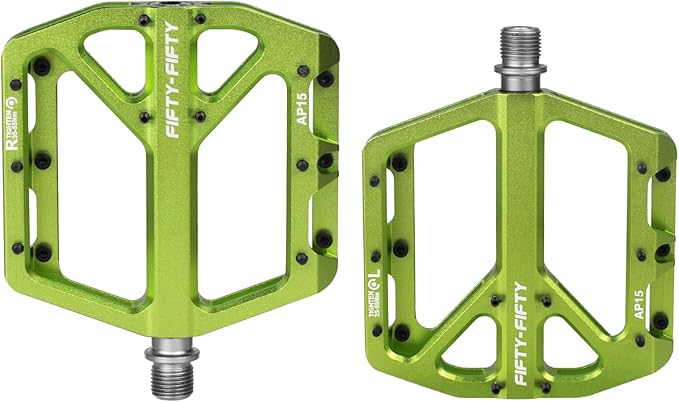 FIFTY-FIFTY Mountain Bike Pedals, Non-Slip and Aluminum Alloy Bicycle Flat Pedals, 9/16" Sealed Bearing, Lightweight and Wide Platform for All Mountain, Enduro, Downhill, E-Bike, MTB
