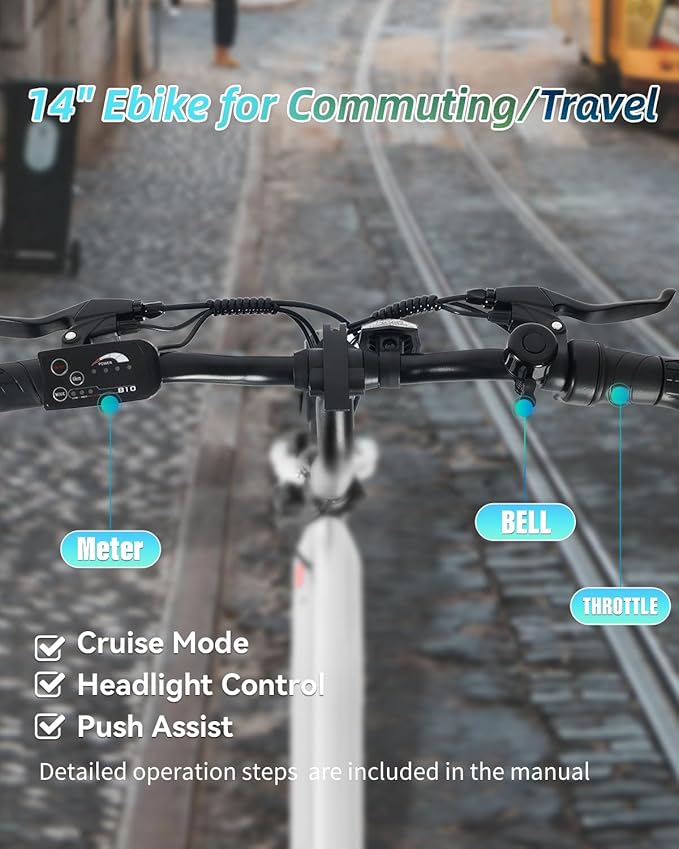 ANCHEER 14” Folding Electric Bike for Adults, 20MPH Ebike with 350W Motor[Peak 500W], 48V 374Wh Battery, Cruise Control, UL2849 Compliant Electric Bicycle, Compact Electric Mini Bike for Teens