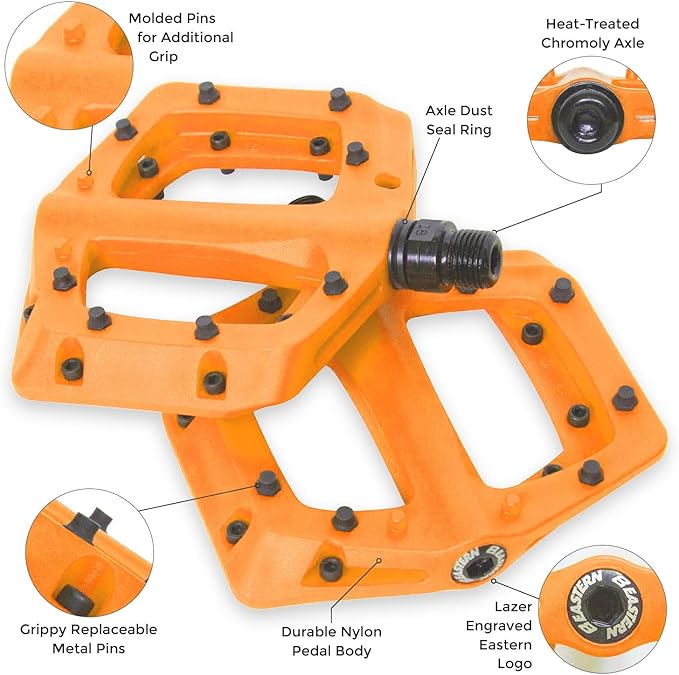 Eastern Nylon Linx Pedals 9/16 - Lightweight, High-Grip MTB & BMX Pedals with Removable Metal Pins, Chromoly Axle for BMX, MTB, Road & Kids Bikes - Multiple Colors