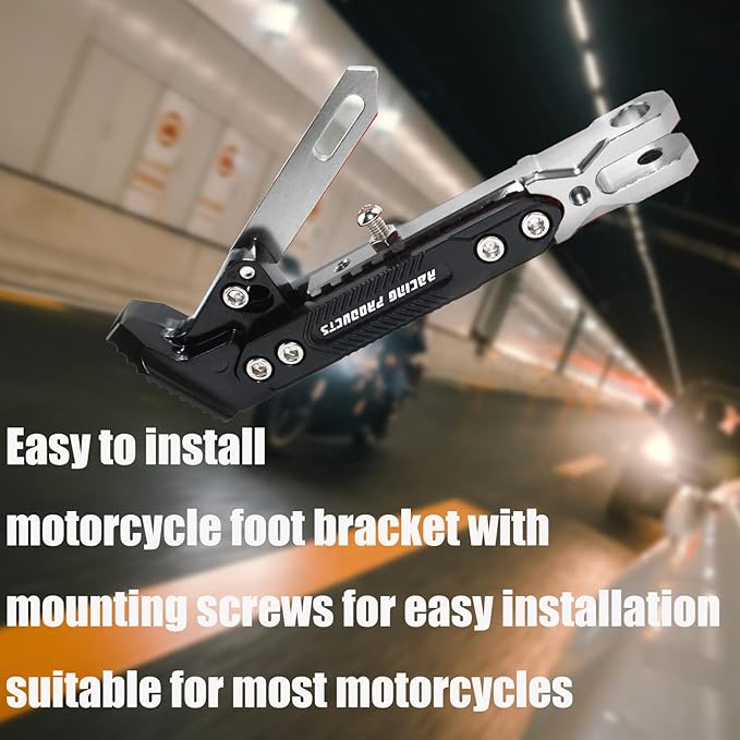 Motorcycle CNC Kickstand Adjust Tripod Holder Universal Aluminum Motor Scooter Modified Foot Side Stand Motorcycle Accessories (Silver)