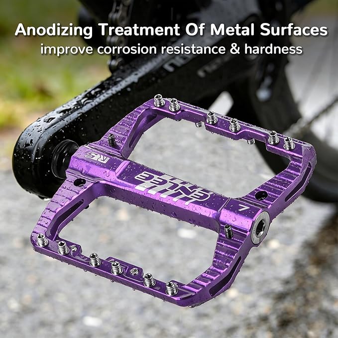 ENLEE Mountain Bike Pedals Flat, 3 Sealed Bearing Lightweight Aluminum Metal Bike Pedals 9/16", Waterproof MTB Pedals Flat with Removable Anti-Skid Nails for Adult Mountain Road BMX Bike