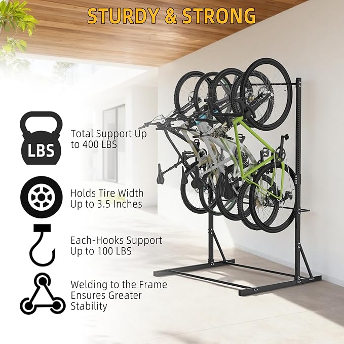 Garage Bike Rack,Freestanding Bike Storage Rack,5 Bikes Vertical Bike Storage Rack,High-adjustable Heavy Duty Bike Stand