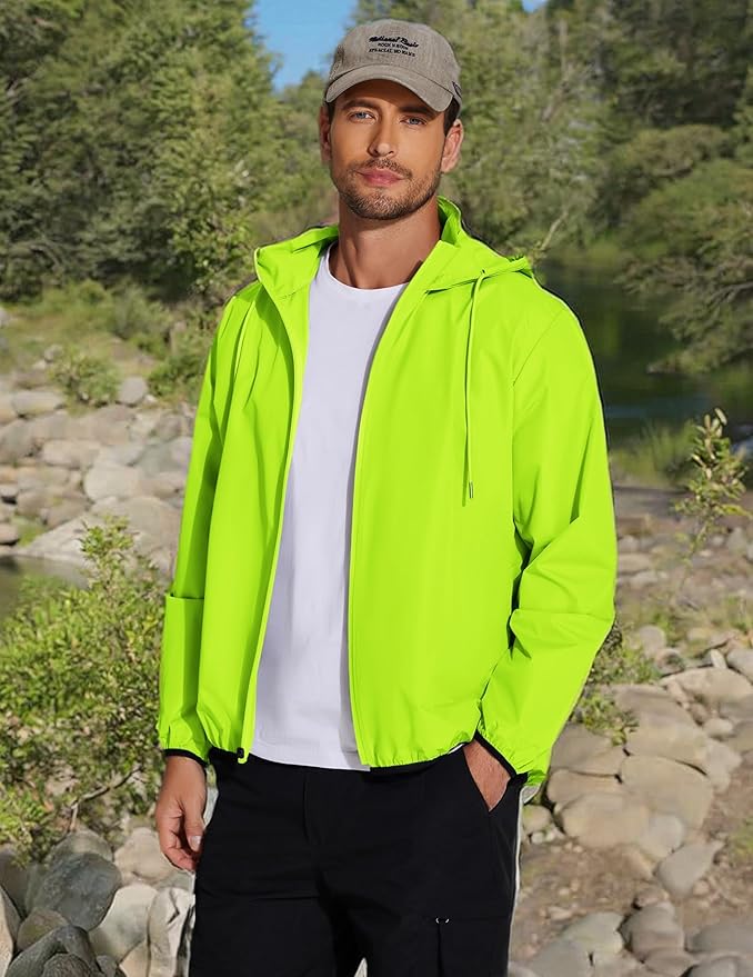 COOFANDY Men's Light Rain Jacket with Hood Packable Waterproof Raincoat Golf Rain Gear Travel Hiking Windbreaker