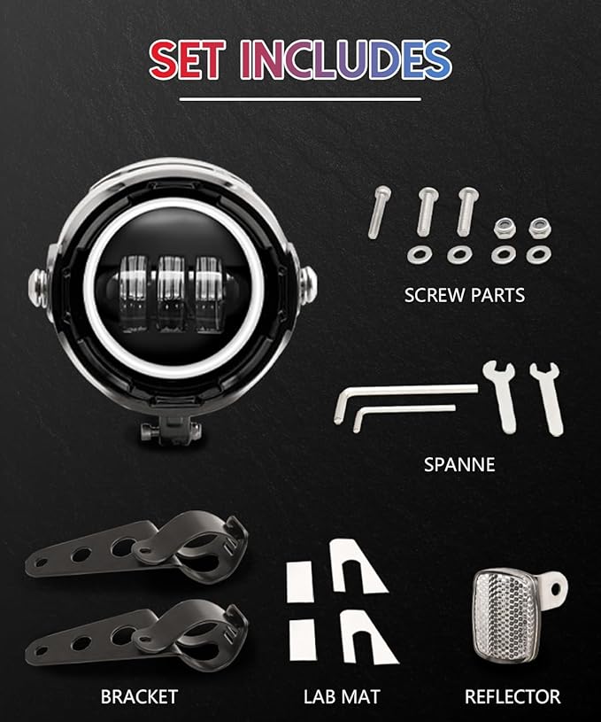 LED Ebike Headlight Kit White Halo with Housing/Bracket/Reflector Compatible with 12-52V Electric Bike 3-Pin Connector Plug-and-Play
