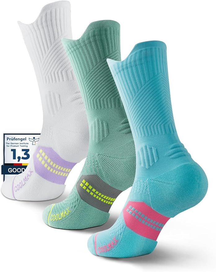 Womens Coolmax Bamboo Viscose Compression Running Crew Socks, Moisture-Wicking Anti-Blister Hiking&Gym Athletic