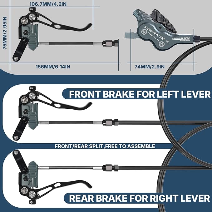 IIIPRO PEERAGE4 4-Piston MTB Hydraulic Disc Brake Set, Left Front 850mm Right Rear 1550mm Aluminum Alloy Lever Caliper for MTB/Trail/Fat Bike/XC AM DH