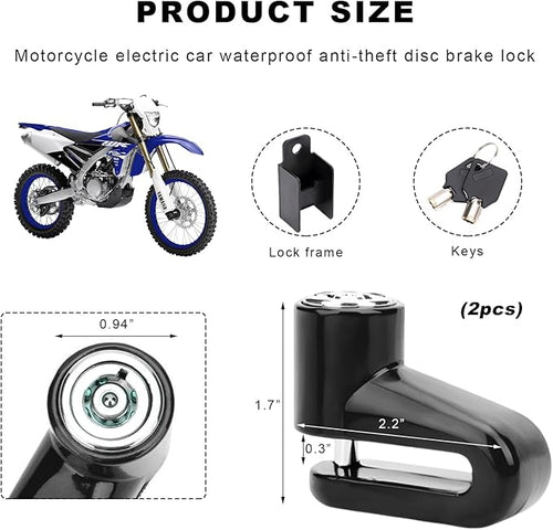 2 PCS Motorcycle Disc Brake Lock, Anti-Theft Security Wheel Disc Brake Lock with Keys, Universal Safety Disc Lock for Bikes Scooters Motorcycles, Motorcycle Accessories (Black)