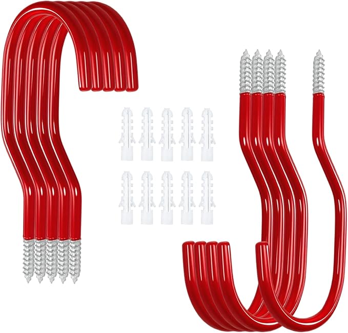 10-Pack Red Garage Bike Rack Heavy Duty Hooks for Wall Mount and Screw in Ceiling Hook for Hanging Bicycle Storage