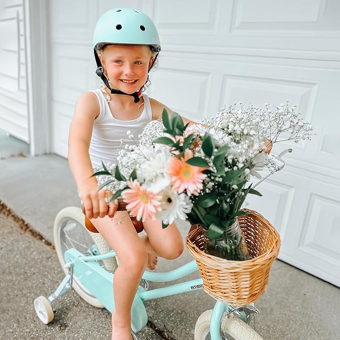 Petimini Vintage Kids Bike for Girls, 12–20 Inch Classic Bicycle with Wicker Basket & Bell, High Tensile Steel Frame, Training Wheels (12–18”), 85% Pre-Assembled, Retro Bike for Outdoor Riding