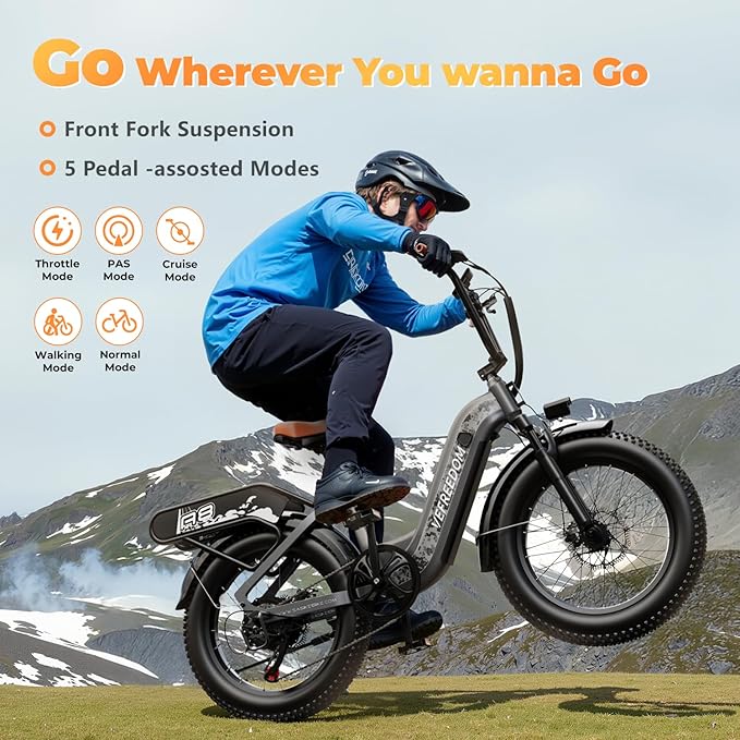 1500W Electric Bike for Adults,48V 20Ah Removable Battery Fast Ebike,Max 70Miles & 30MPH,20" x4.0 Fat Tire Electric Mountain Bike,7-Speed, Step-Thru Commuting Bicycle
