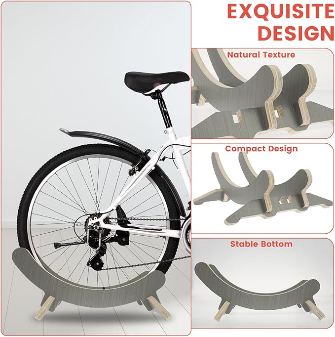 Craft Wooden Bike Stand, Wooden Bike Display Stand Floor Bicycle Rack, Wheel Display Stand Bike Display Stand for Apartment, Space Saving Bicycle Display Stand for Apartment, Office, Garage