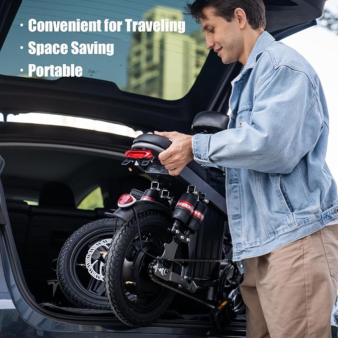 Electric Bike for Adults Teens, 1200W Peak Motor, 25MPH Folding E-Bike, 480/720Wh Battery, 45 Miles Range, Advanced 6/8 Point Suspension, 14" Compact Electric Bicycle with Pedals for Commuting