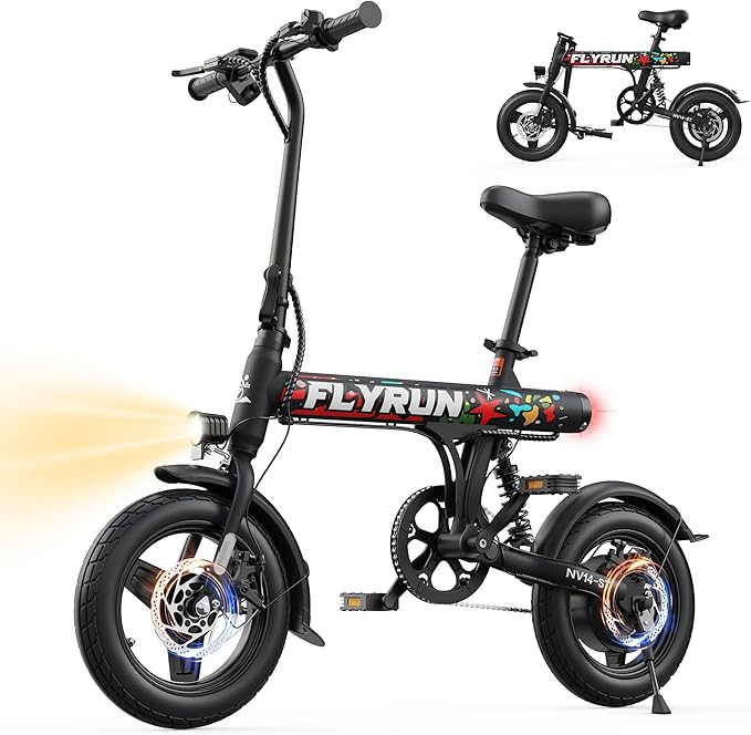 Electric Bike- Peak 500W, 20MPH, Up to 25+Miles, Waterproof Battery, Dual Disc Brakes,Rear Suspension, Stylish 14" Commuter E-Bike for City & Road Sand Mountain