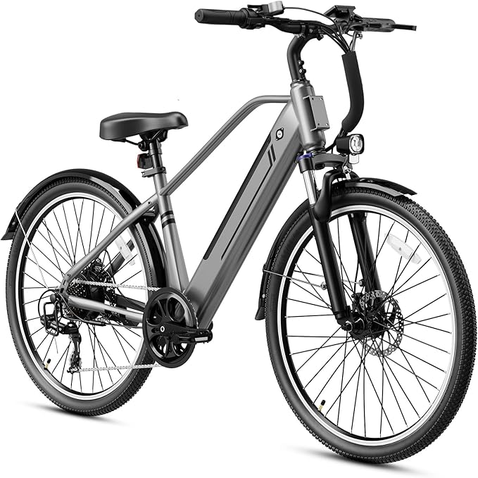 Jasion 26" Electric Bike for Adults, Internal Removable Battery Ebike with 3 Modes & 7-Speed, UL2849 Certified, 1200W Peak Motor, Max 28Mph & 50Miles, Shock Absorber, Electric City Commuter Bicycle