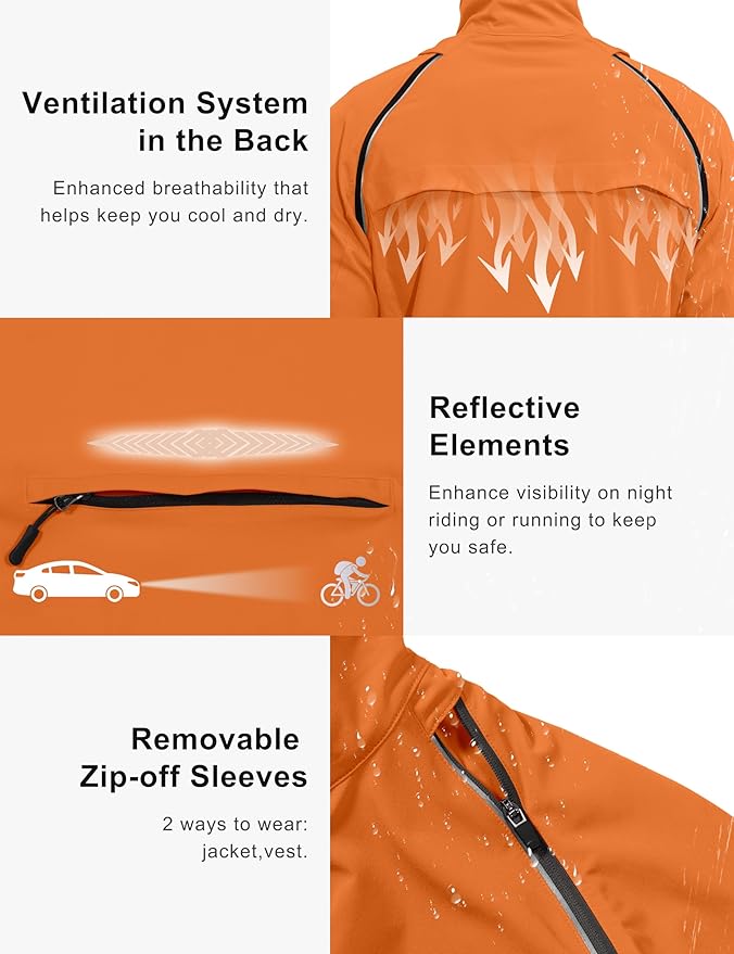 Little Donkey Andy Men's Quick-dry Running Jacket, Convertible UPF 50+ Cycling Jacket Windbreaker with Removable Sleeves