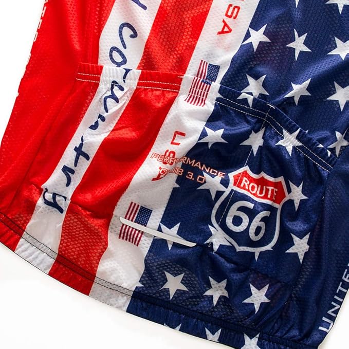 Cycling Jersey Short Sleeve USA Style Bike Tops with Pocket Reflective Stripe