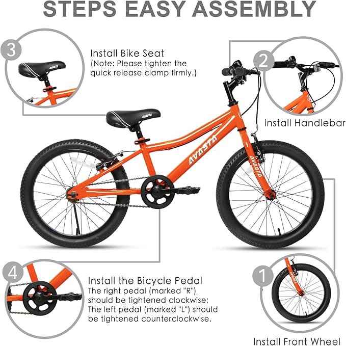 AVASTA Bilbo 18 20 24 Inch Kids Bike for Boys Girls 5-14 Years Old, Retro Style High Carbon Steel Bicycle with Adjustable Handlebars and Seat, Dual V-Brakes, Kickstand, Multiple Colors