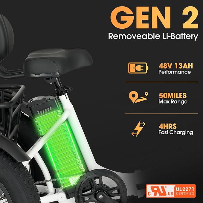 Skeri Electric Tricycle for Adults, 750W(Peak 1350W) Motor Etrike, 20"x4" Folding Fat Tire Electric Trike, 48V13Ah Battery, 3-Wheel Electric Bike, 20MPH, Front & Rear Basket & Differential