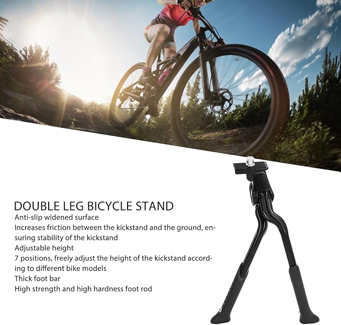 Asixxsix Kickstand, Aluminum Alloy Double Leg Kickstand with 7 Adjustable Height Widened and Anti Slip Base Center Mount Kick Stands for Adult Mountain BMX