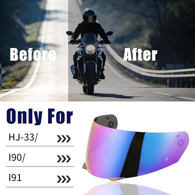 VCOROS I90 Helmet Shield Replacement, I90 Helmet Visor Shield Compatible with HJ-33 I91 Motorcycle Helmet Accessories (Rainbow)