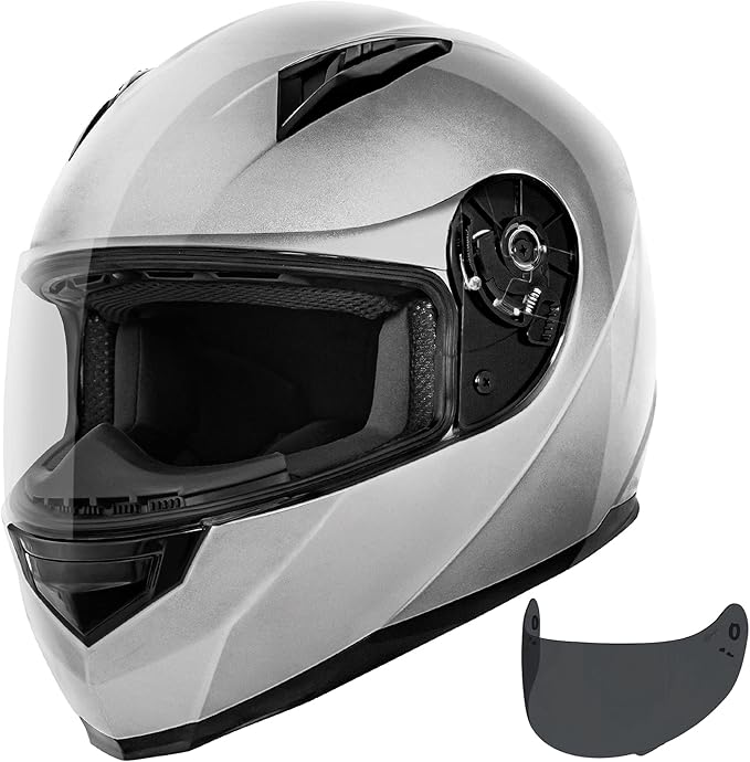VCAN VX Lightweight Full Face Motorcycle Street Bike Helmet with Extra Tinted Visor, Coolmax Technology & OTG Ready, DOT Approved