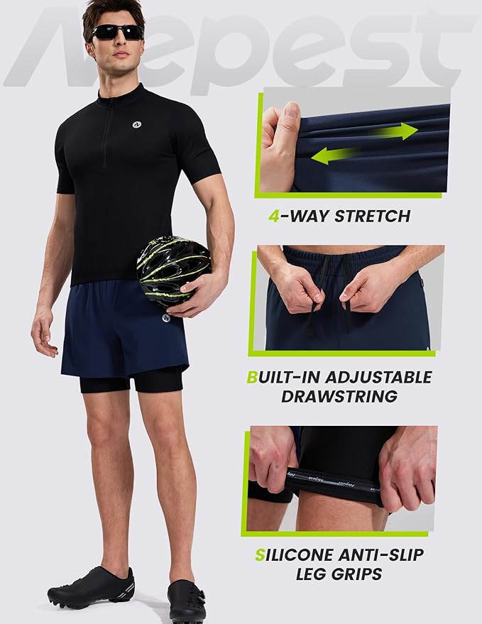 Nepest Men’s 4D Padded Mountain Bike Shorts MTB Cycling Biking Bicycle Riding Shorts with Zipper Pockets